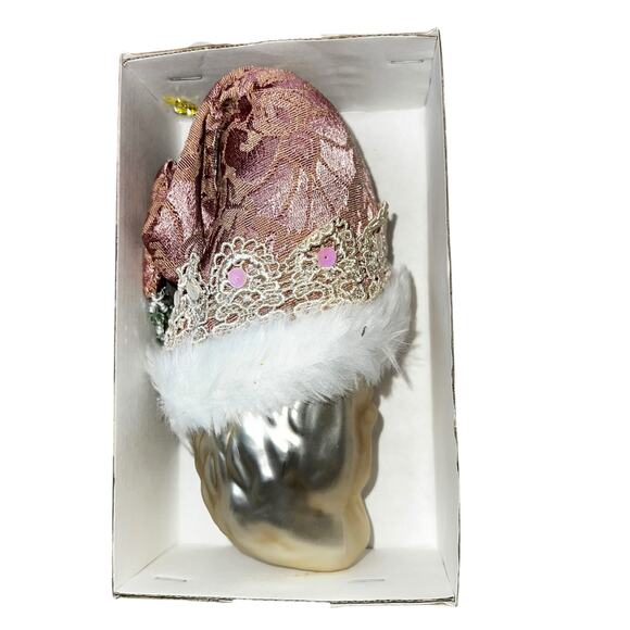 Vintage Victorian Santa Class Dillard's blown glass ornament pink hat - Picture 5 of 8